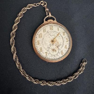 Vintage Elgin Pocket Watch with Chain – Classic Style, Aged Patina