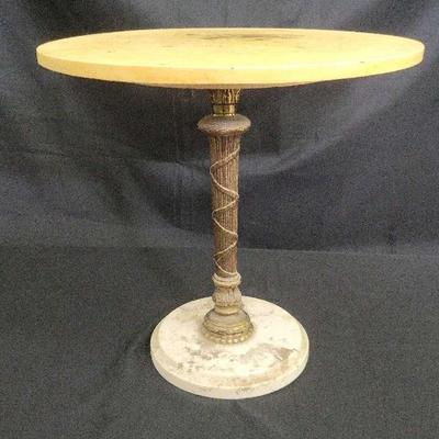 Neoclassical Pedestal Accent Table | Faux Marble Top & Gilt Composite Base