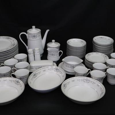 Fine Porcelain China of Japan | “Diane” Style Floral & Platinum Rim | 64-Piece Dinnerware Set