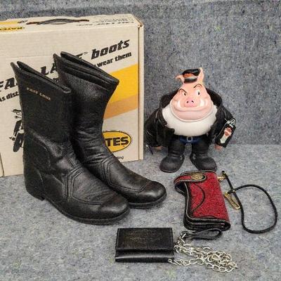 Motorcycle Gear Lot | Bates Fast Lane Boots, Wallets, Keychains, Vinyl Hog
