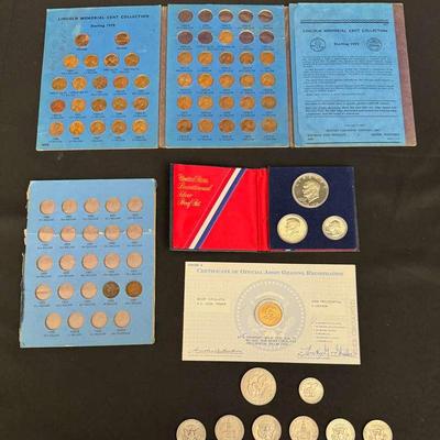 U.S. Coin Collection with Lincoln Cents, Bicentennial Silver Proof Set & Eisenhower Dollars