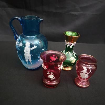 Bohemian & Art Glass Mini Vessels | Enamel Overlay, Hand-Painted & Cut Glass | 4-Piece Set
