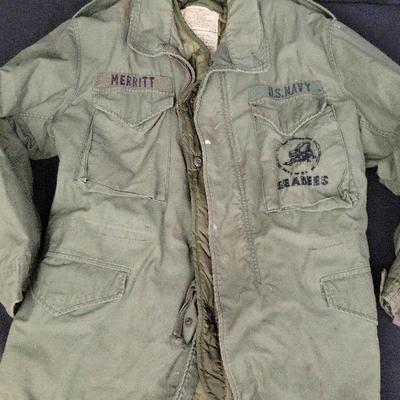 Vintage U.S. Navy Seabees Cold Weather Coat | Named 'Merritt' | Size Large