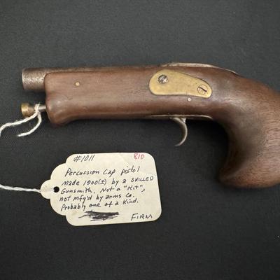 Antique Percussion Cap Pistol | Handcrafted Circa 1900 | One-of-a-Kind Display Piece