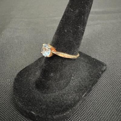 10K Gold Solitaire Ring with Light Blue Gemstone | SPRING Marked | 1.84g Total Weight