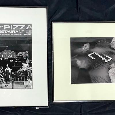 Chuck Bress Signed Black & White Photographs "Pizza Man" & "Domino Effect"  - Framed 16x20