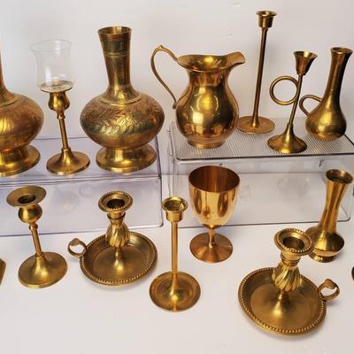 Vintage Brass Vases, Candle Holders - Traditional & Mid-Century Styles -15 Pieces