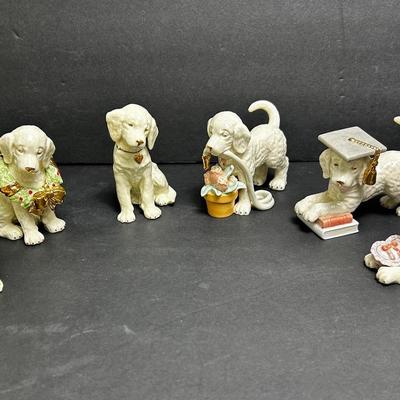 Lenox Porcelain Set Of 6 Dogs Graduate, Valentine, And Wash Bucket 