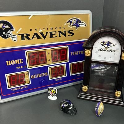 Baltimore Ravens NFL Clocks: Scoreboard Wall & Mink Mantel Table Clocks (In Original Boxes)