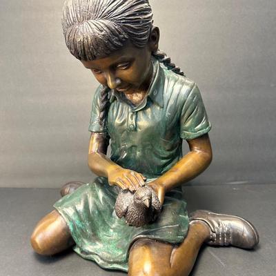 Leonardo Rossi Girl With Bird Bronze Sculpture - 14”h 