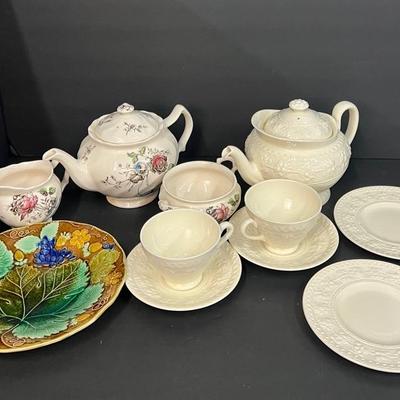 Wedgwood Wellesley Teapot, Cups & Plates; Johnson Bros Day In June Teapot, More