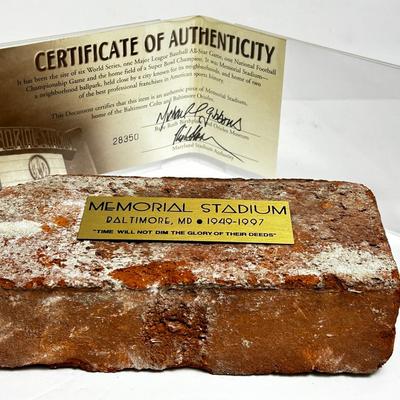 Original Brick Memorial Stadium, Baltimore - MLB Orioles, NFL Colts & Ravens Former Home - with COA