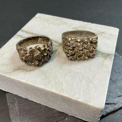 Mens Sterling Silver Nugget Rings Size 9.5 & 10