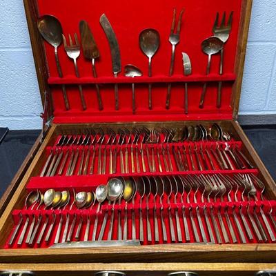 Vintage Sigvard Bernadotte “Scanline” Brass Flatware – 140+ Piece Dinner Set for 12