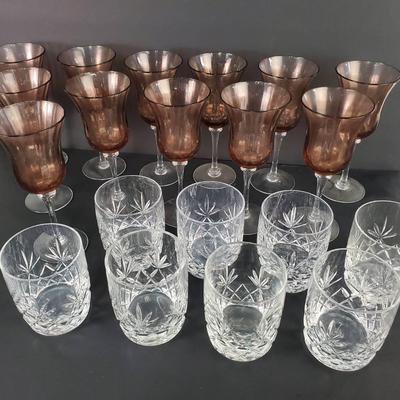 Vintage Lenox Crystal – Set of 12 Amethyst Wine Goblets (8") & 8 Charleston Tumblers (4")