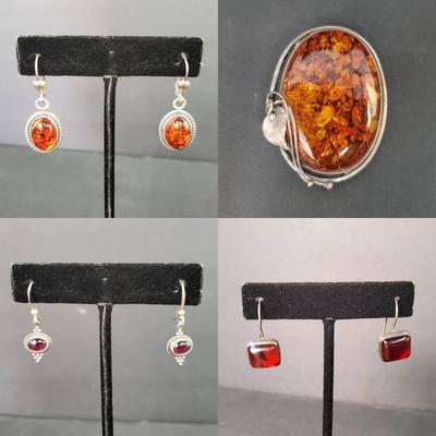 Sterling Silver Amber Look Earrings Including Lori Bonn &, Brooch / Pendant 