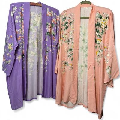 Vintage Japanese Chrysanthemum Kimono Robes (2) - Size S-M Womens