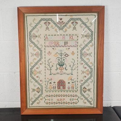 Vintage Needlepoint Tapestry Gobelin/Cross-Stitch Sampler, 20x28", Framed