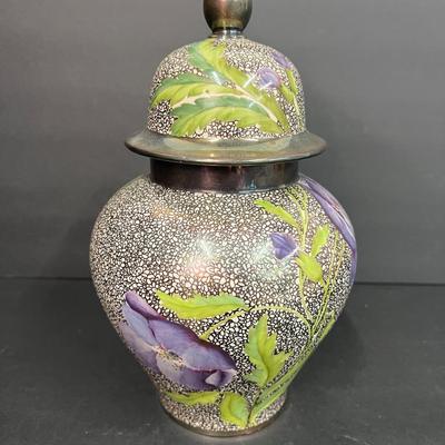 Vintage Rosenthal Porcelain Ginger Jar - Silver Overlay With Hand Painted Florals - 10.5" 