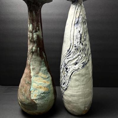 Vintage Signed Root Art Pottery Vases – 15" Tall, Glazed, Handcrafted