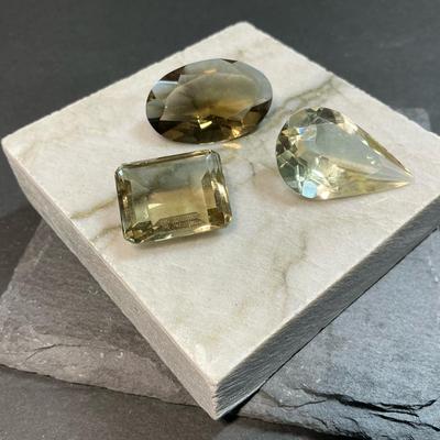 Three Large Faceted Gemstones Citrine/Topaz 