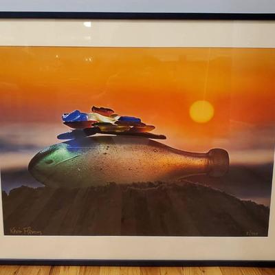 Framed Bottle And Glass Beach Photograph By Kevin Flemins