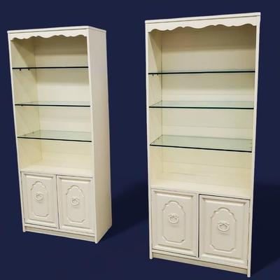 Painted Bookcase Pair With Glass Display Shelves (2)