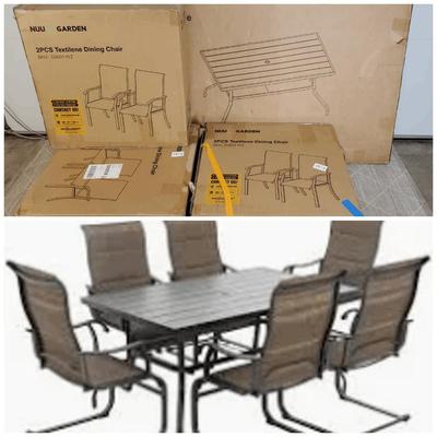 NUU GARDEN Outdoor Dining Set – Table & 6 Textilene Chairs, New in Boxes