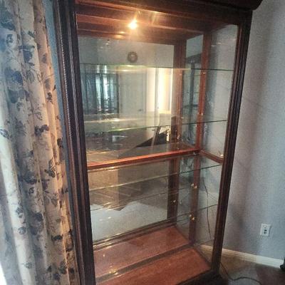 Curio With Glass Shelves, Mirror, and Lights