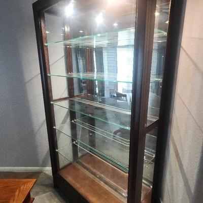 Curio With Glass Shelves, Mirror, Lights