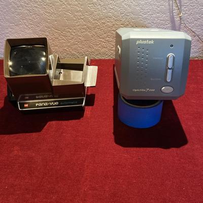Plustek Small Picture Film Scanner & Pana-Vue Slide Viewer And Vintage Radio/Clock