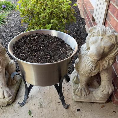 Concrete Lions And Planter