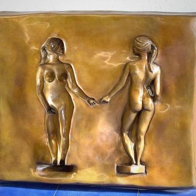 R Marcus, Large Relief Bronze Sculpture Of Women 