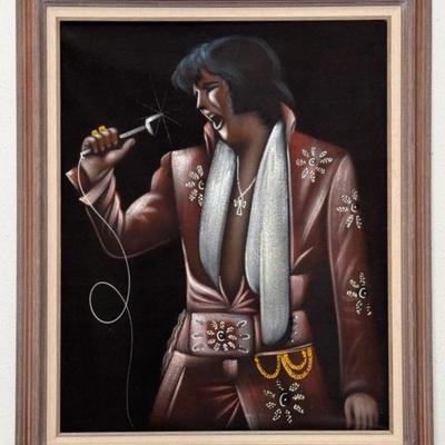 MCM Black Velvet Painting of Elvis