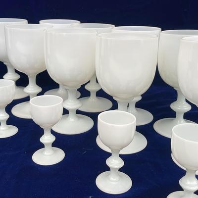Antique French Portieux Vallerysthal Opaline Milk Glass Goblets