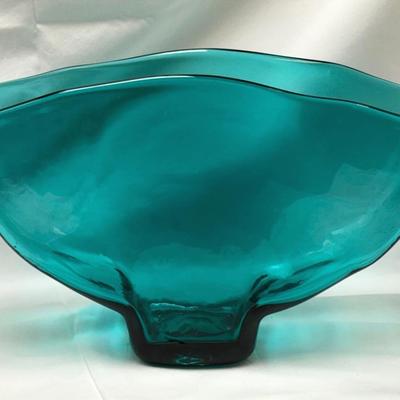 Hand Blown Glass Art Piece In Turquoise Blue 