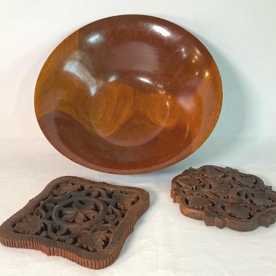 Vintage Wooden Bowl & Trivets