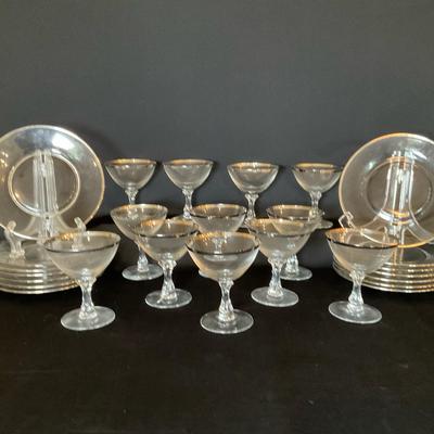 Vintage Fostoria Wedding Ring Champagne/Dessert Glasses And Plates