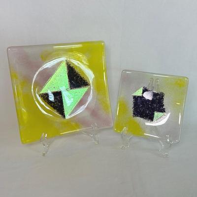 Fused Glass Plates With Iridescent Accents
