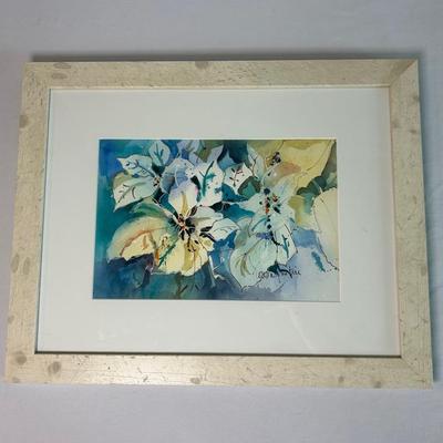 Blue Floral Signed Watercolor