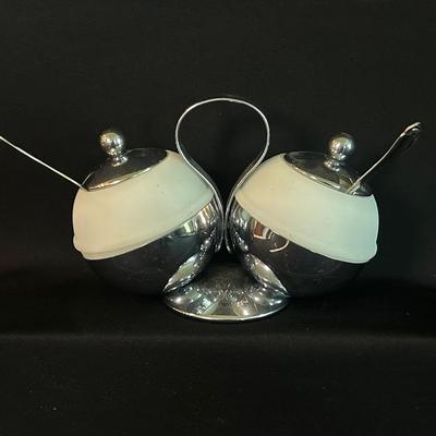 Chase & Co. Art Deco Chrome Milk Glass Condiment Server