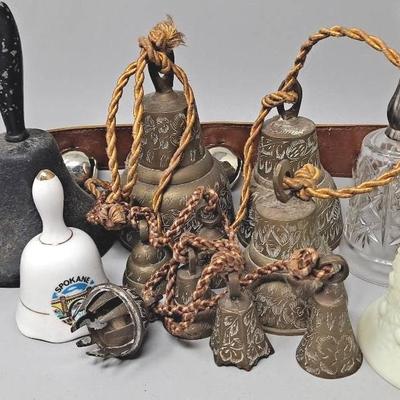 Bell Lot:  Etched Brass Bells from India; Cast Iron Desk Bell; and More