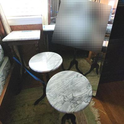 Wood, Marble Side Tables, And Laege Mirror