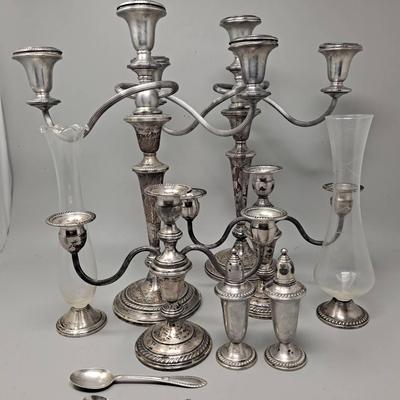 Weighted Sterling Silver Tabletop Items and (2) Sterling Spoons