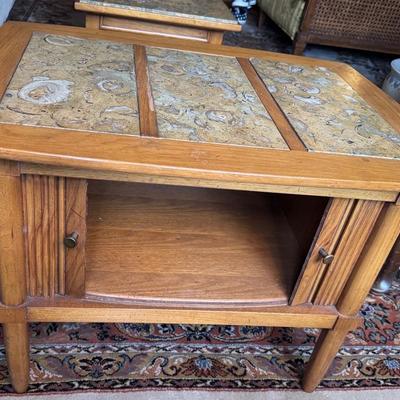 Tomlinson Mid Century End Table With Fossil Stone Top