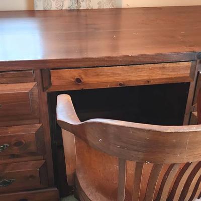 Solid Wood Executive Desk & Rolling Desk Chair w/ Brass Casters