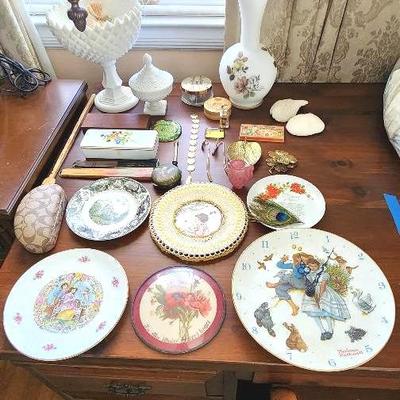 Bedroom Treasures! Milk Glass, Royal Doulton, Norman Rockwell Porcelain Clock And More!