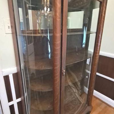 Curved Glass Oak China Cabinet