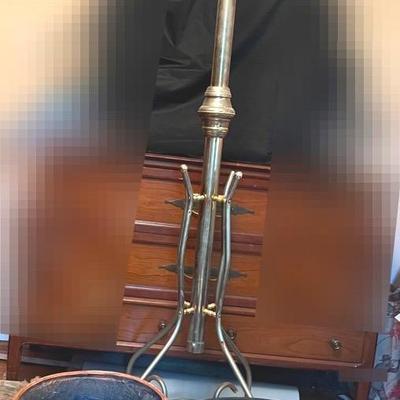 Brass Coat Rack, Wire Basket & Resin Pot