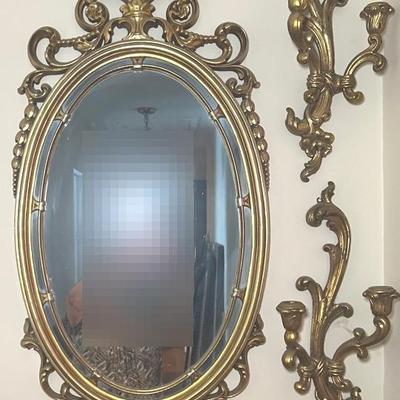 Oval Mirror & Candle Sconces (2)